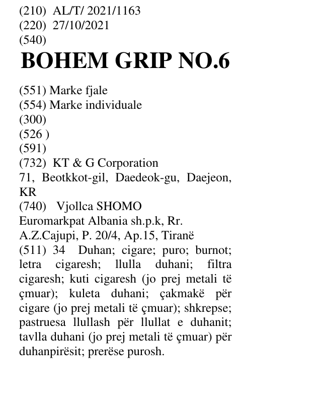 Zëri i markës BOHEM GRIP NO.6 në buletin