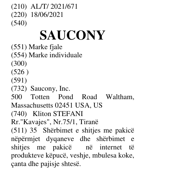 Zëri i markës SAUCONY në buletin