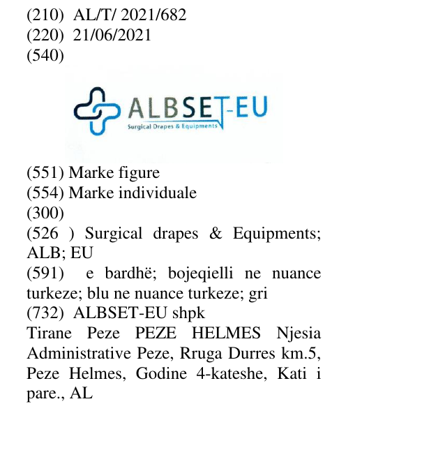 Zëri i markës Surgical drapes & Equipments; ALB; EU në buletin