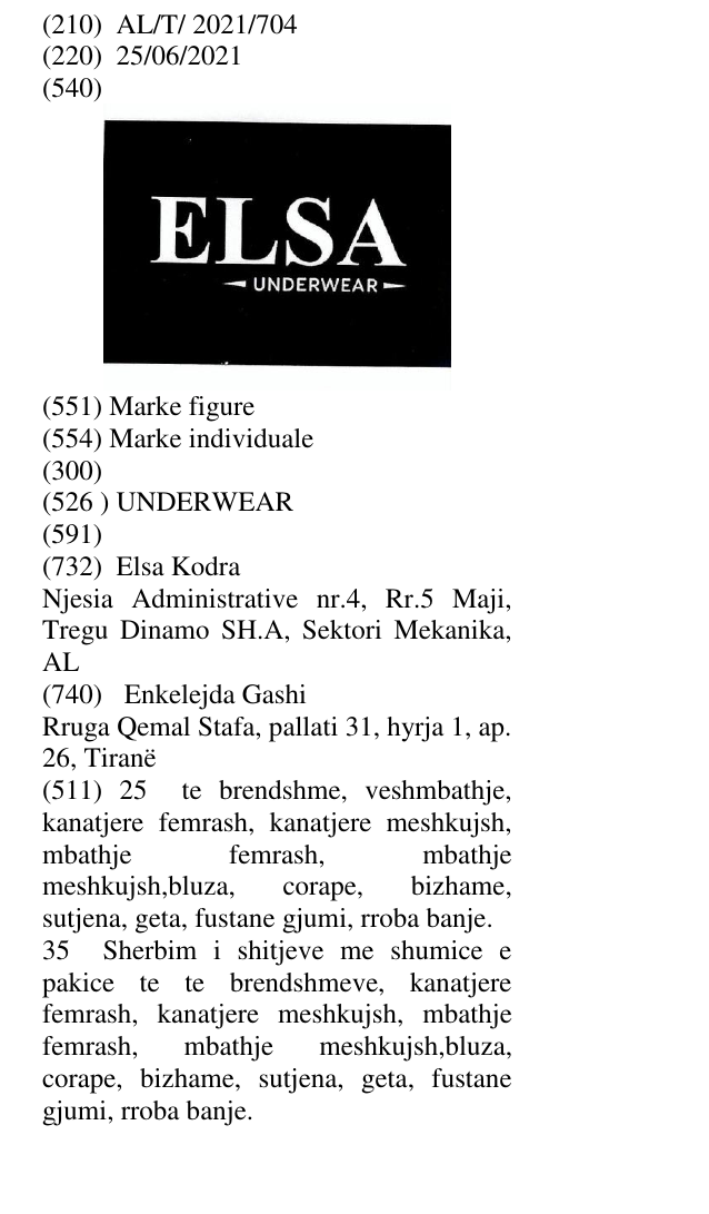 Zëri i markës UNDERWEAR në buletin