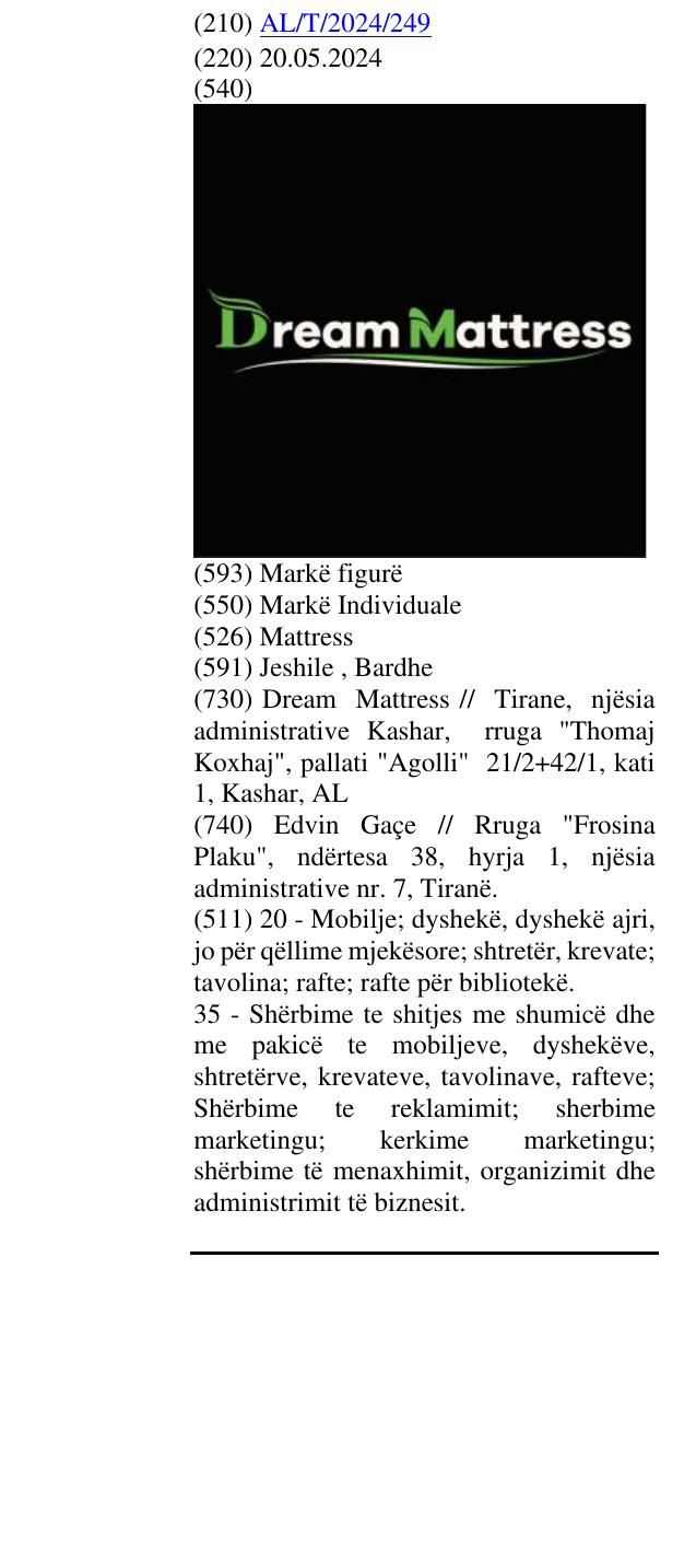 Zëri i markës Mattress në buletin