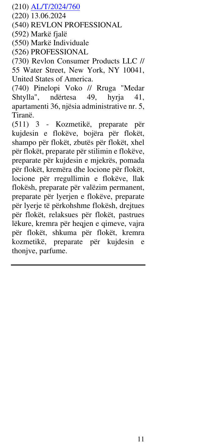 Zëri i markës REVLON PROFESSIONAL në buletin