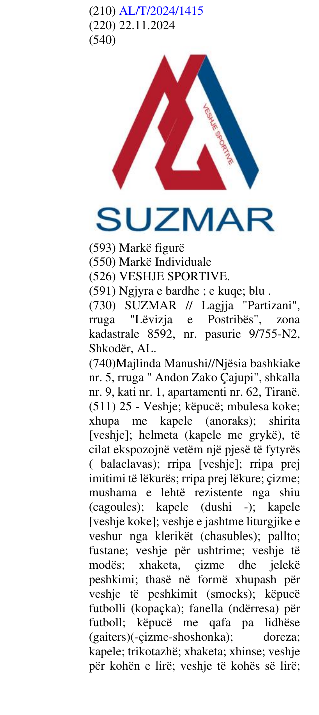 Zëri i markës VESHJE SPORTIVE. në buletin