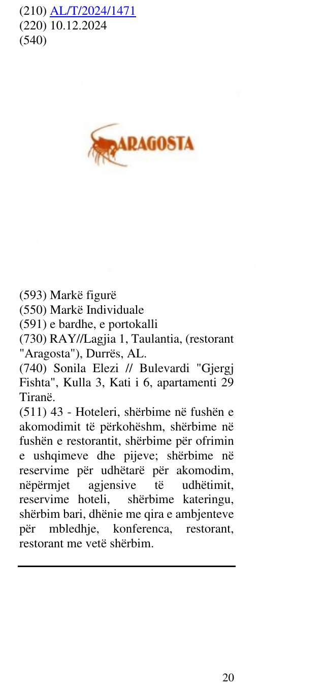Zëri i markës aragosta në buletin