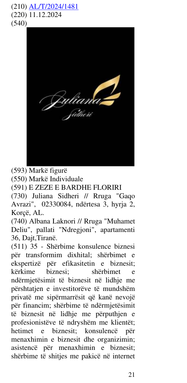 Zëri i markës JULIANA SIDHERI në buletin