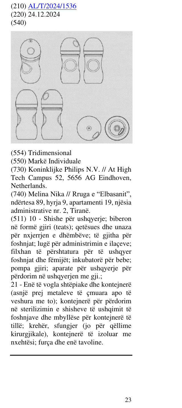 Zëri i markës AL/T/2024/1536 në buletin