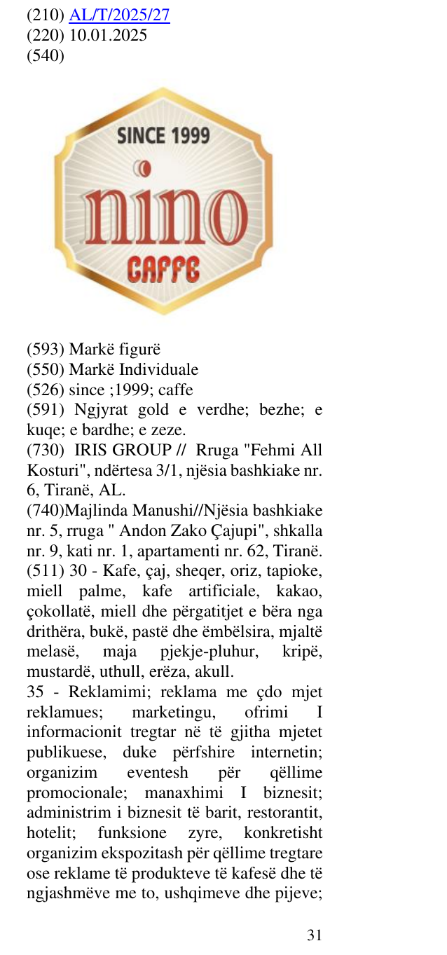 Zëri i markës since ;1999; caffe në buletin