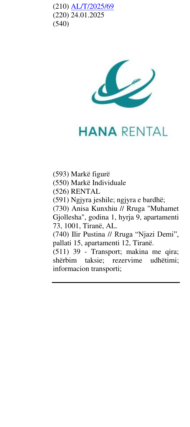 Zëri i markës RENTAL në buletin