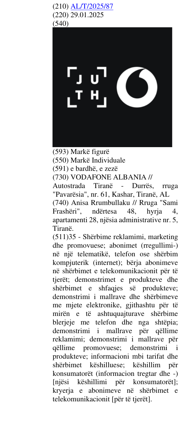 Zëri i markës JUTH në buletin