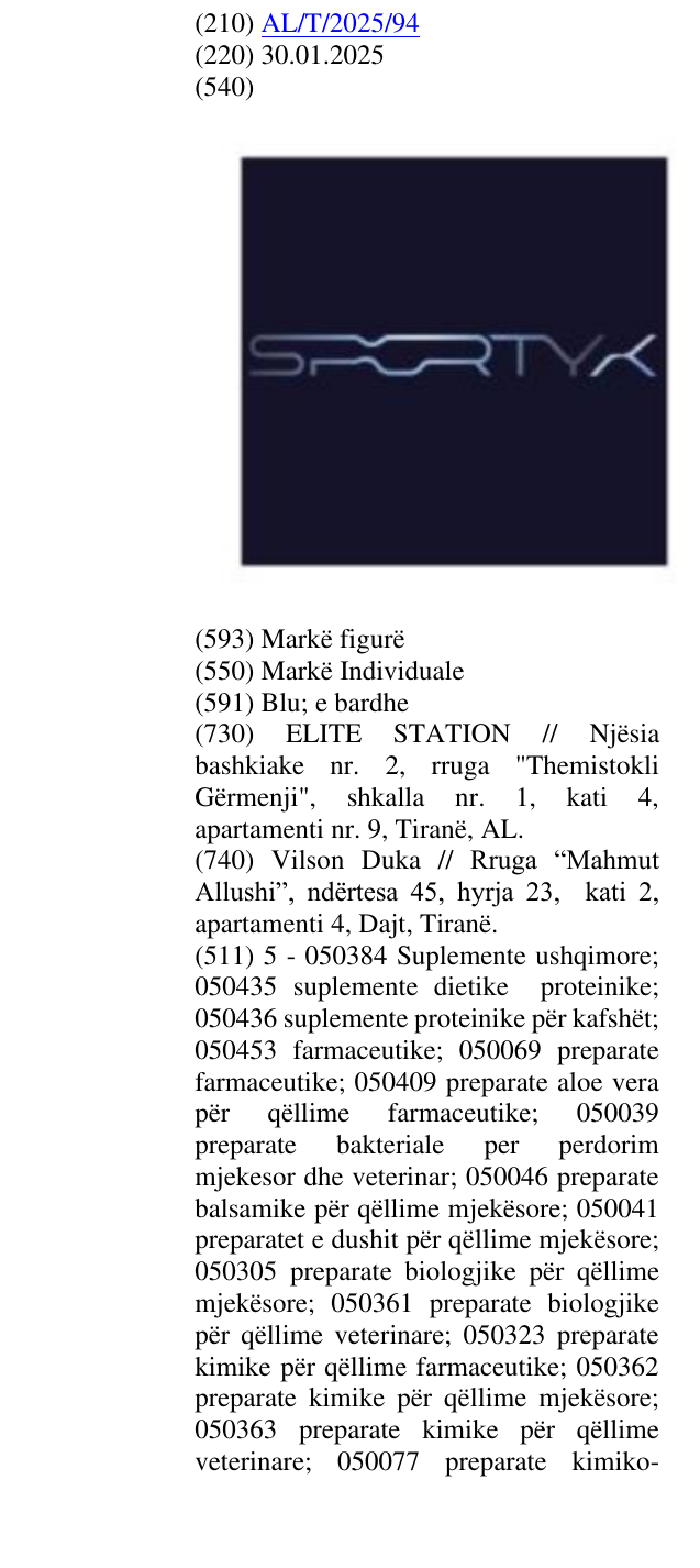 Zëri i markës SPORTYX në buletin
