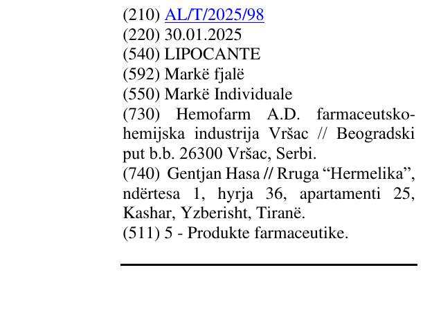 Zëri i markës LIPOCANTE në buletin