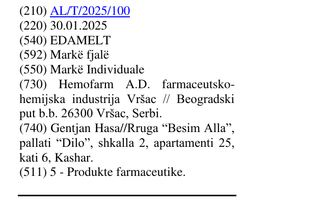 Zëri i markës EDAMELT në buletin