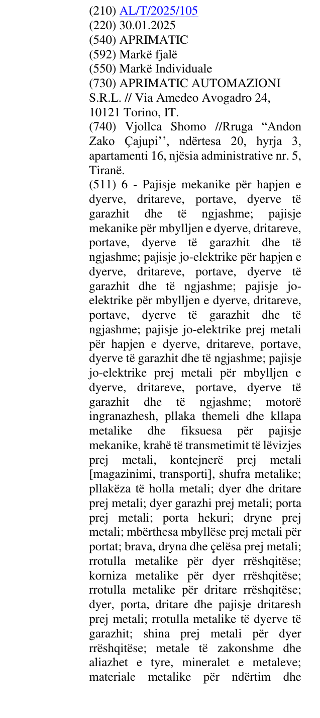 Zëri i markës APRIMATIC në buletin