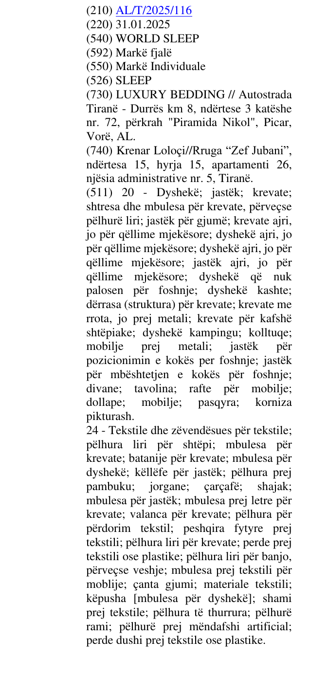 Zëri i markës WORLD SLEEP në buletin
