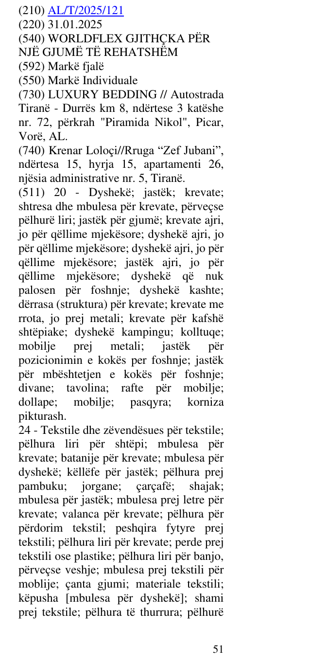 Zëri i markës WORLDFLEX GJITHÇKA PËR NJË GJUMË TË REHATSHËM në buletin