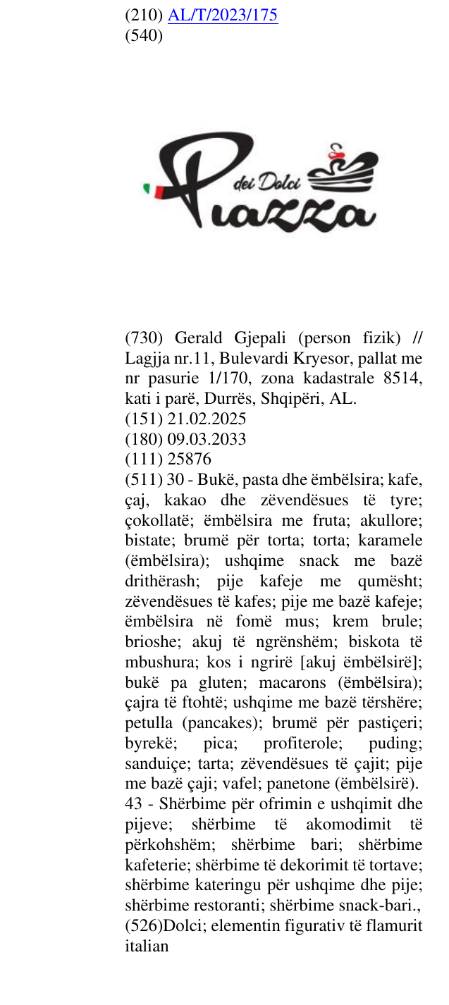 Zëri i markës Dolci; elementin figurativ të flamurit italian në buletin