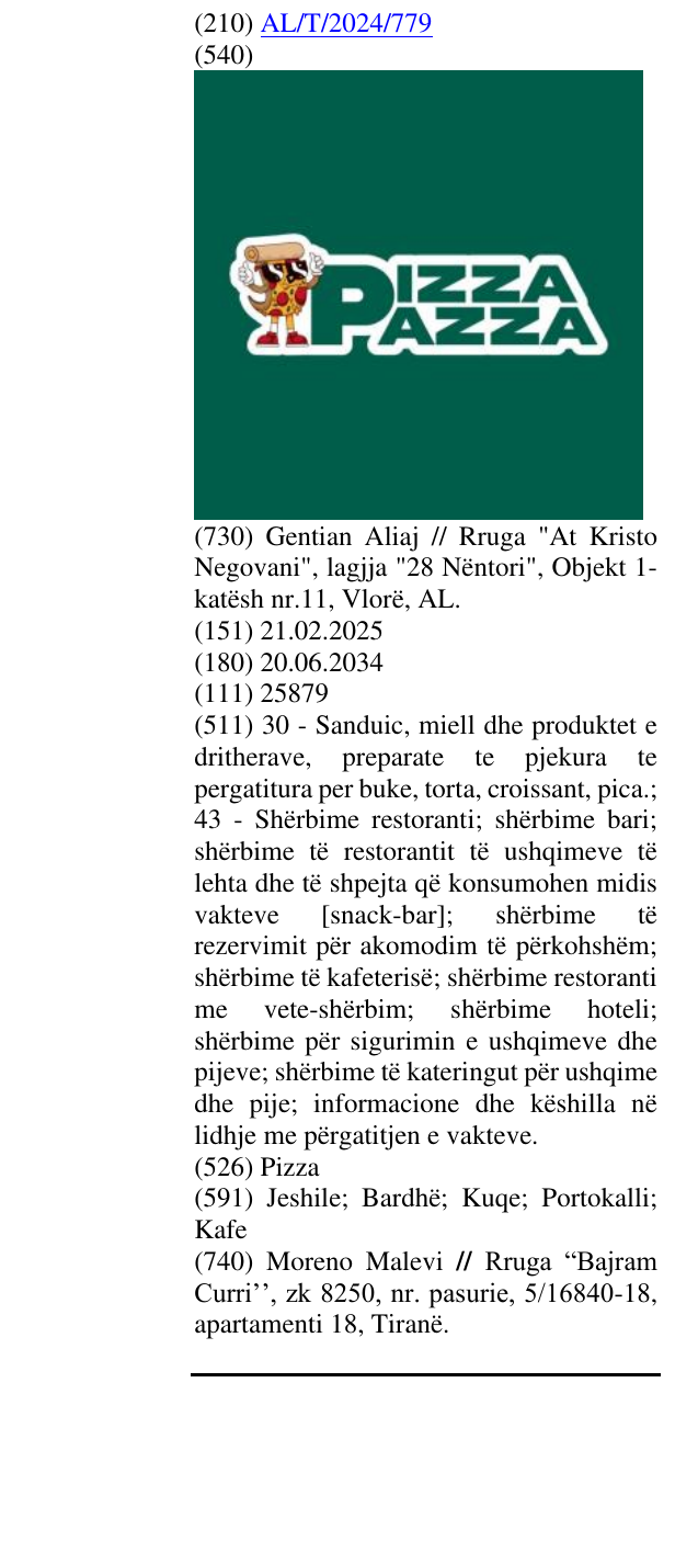 Zëri i markës Pizza në buletin