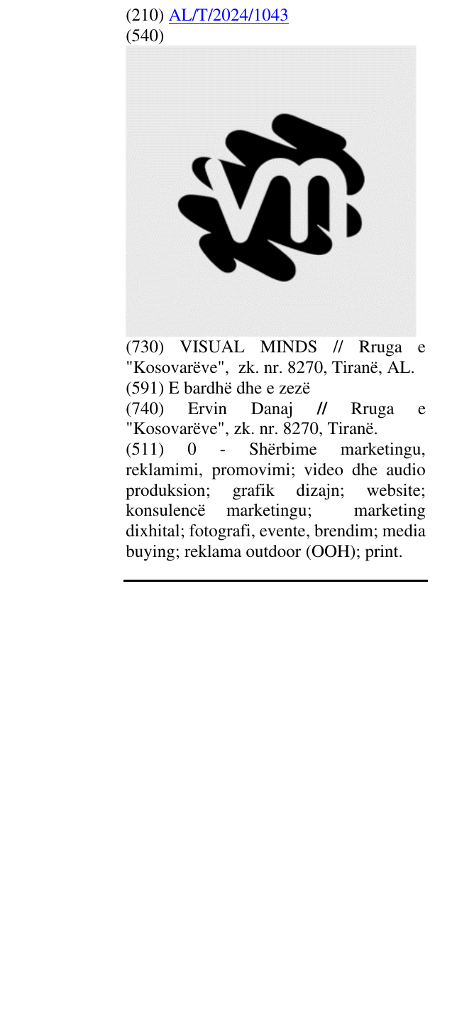 Zëri i markës AL/T/2024/1043 në buletin