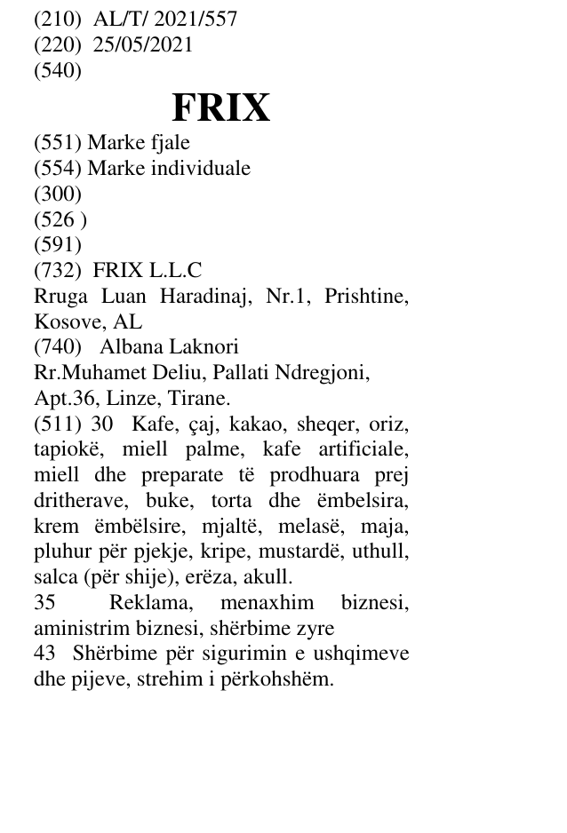 Zëri i markës FRIX në buletin