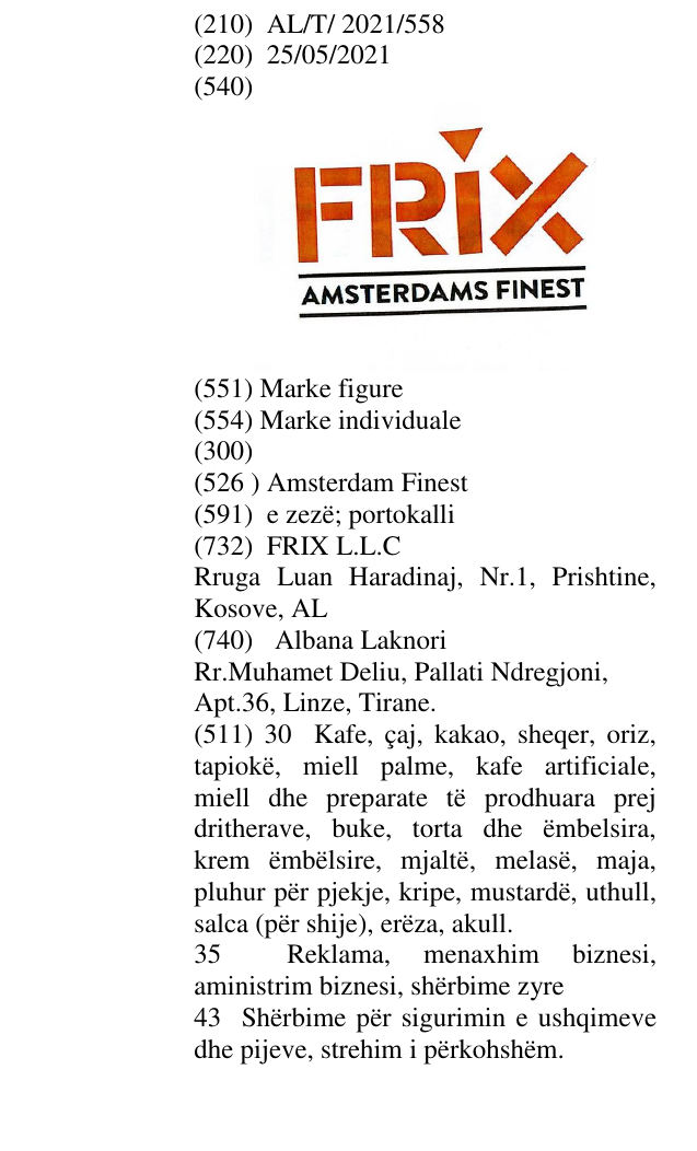 Zëri i markës Amsterdam Finest në buletin