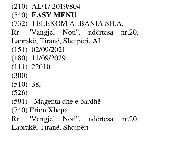Zëri i markës EASY MENU në buletin