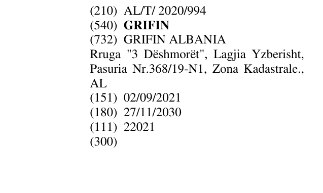 Zëri i markës GRIFIN në buletin