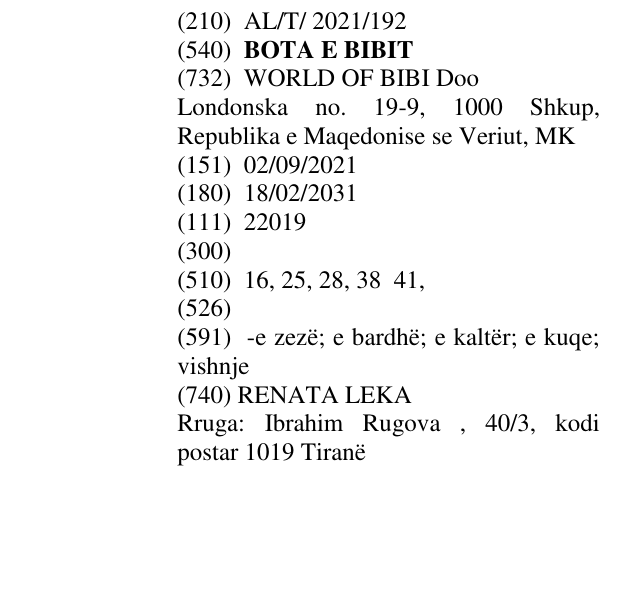 Zëri i markës BOTA E BIBIT në buletin