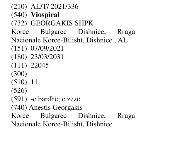 Zëri i markës Viospiral në buletin