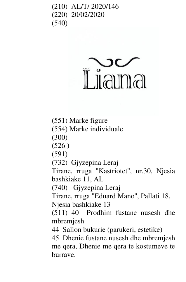 Zëri i markës Liana në buletin