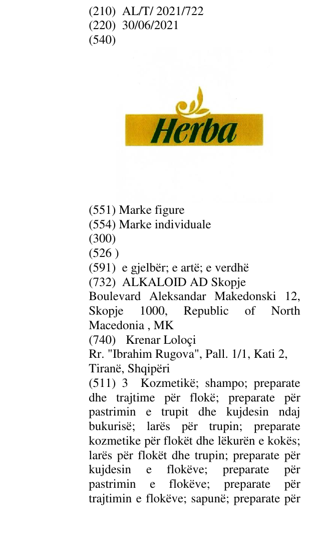 Zëri i markës HERBA në buletin