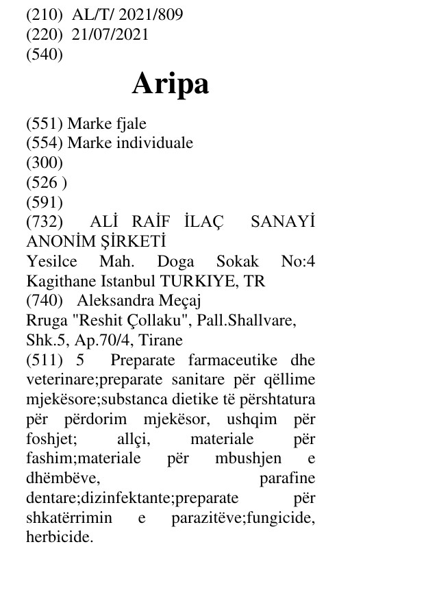 Zëri i markës Aripa në buletin