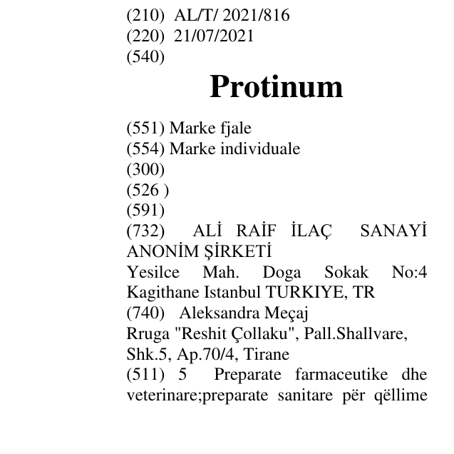 Zëri i markës Protinum në buletin