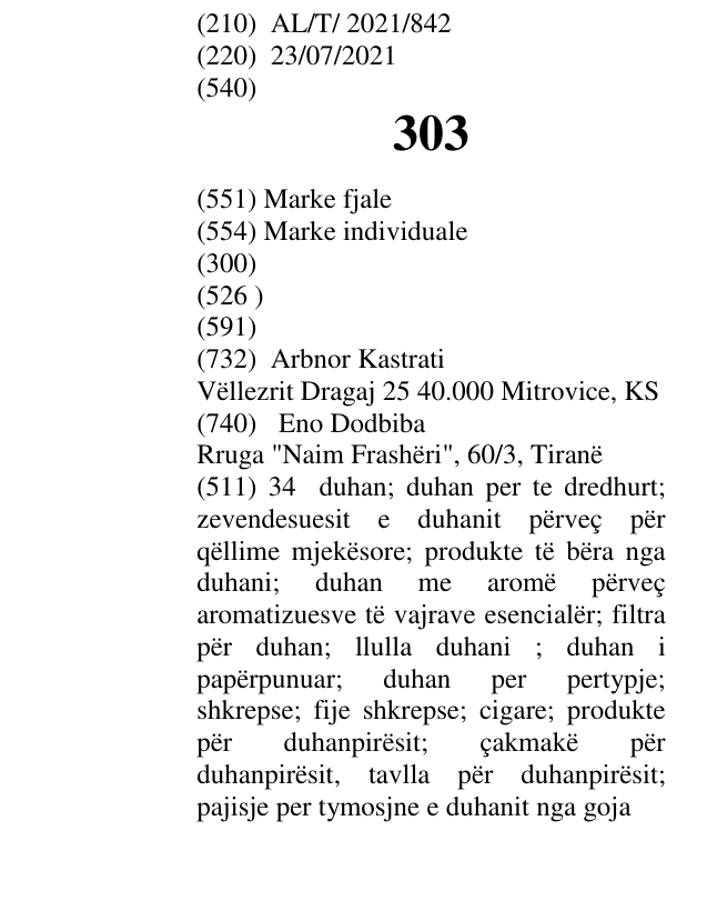 Zëri i markës 303 në buletin