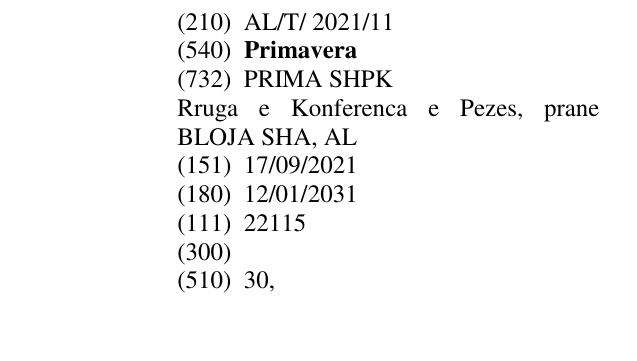 Zëri i markës Primavera në buletin