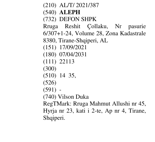 Zëri i markës ALEPH në buletin