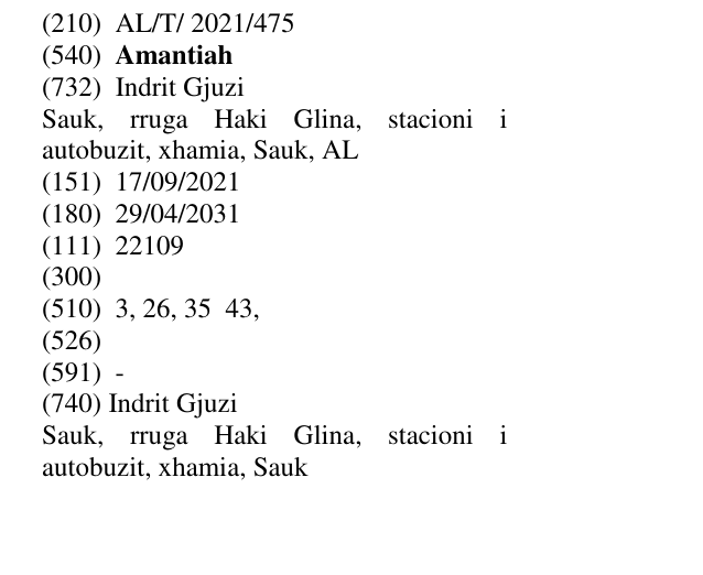 Zëri i markës Amantiah në buletin