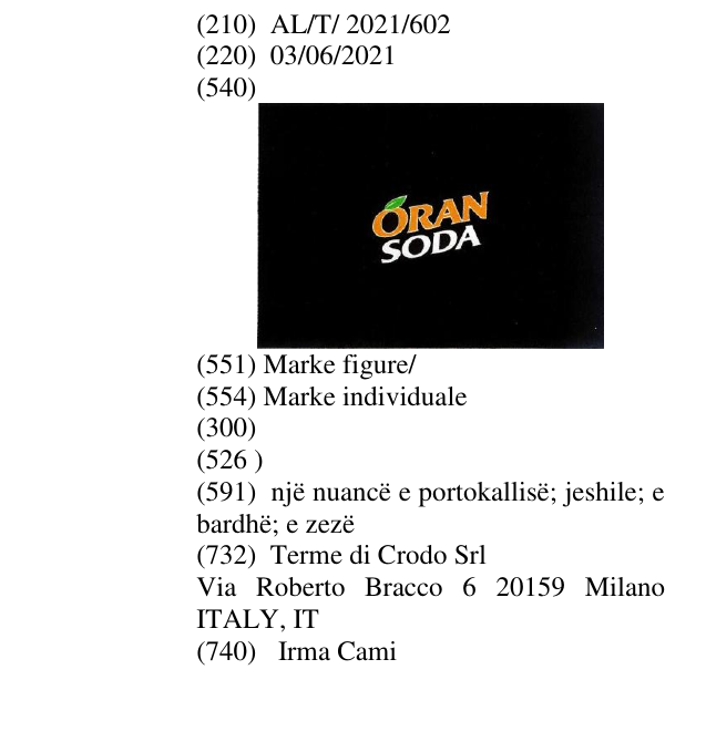 Zëri i markës ORAN SODA në buletin