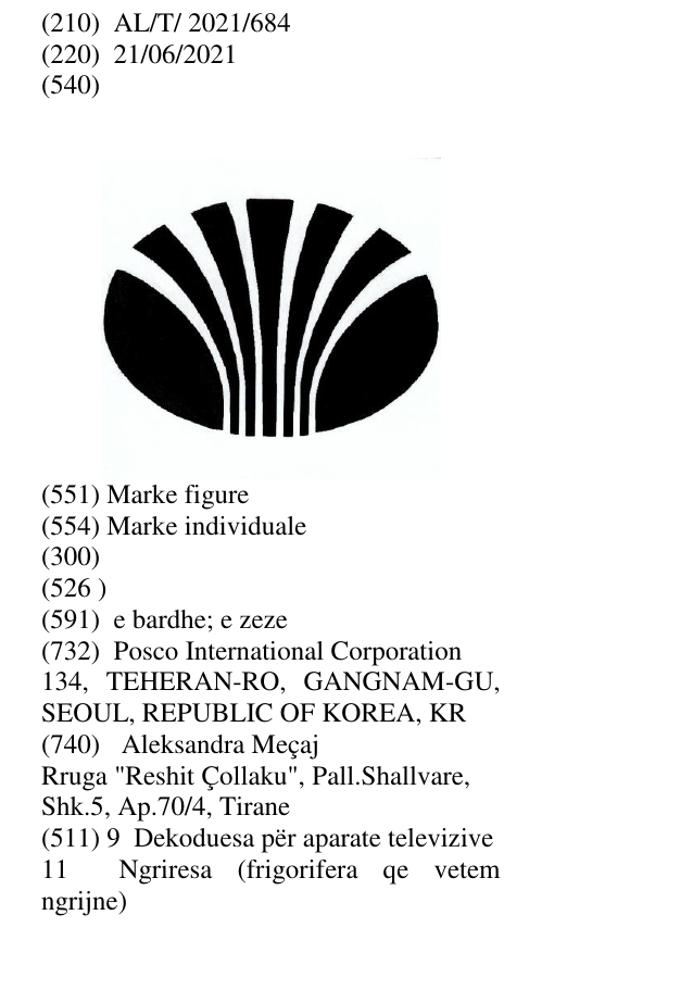Zëri i markës AL/T/2021/684 në buletin