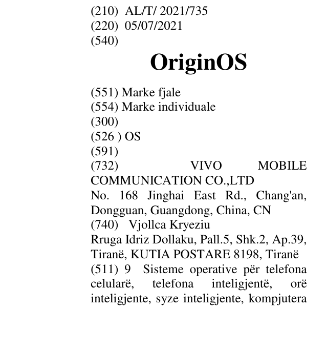 Zëri i markës OriginOS në buletin