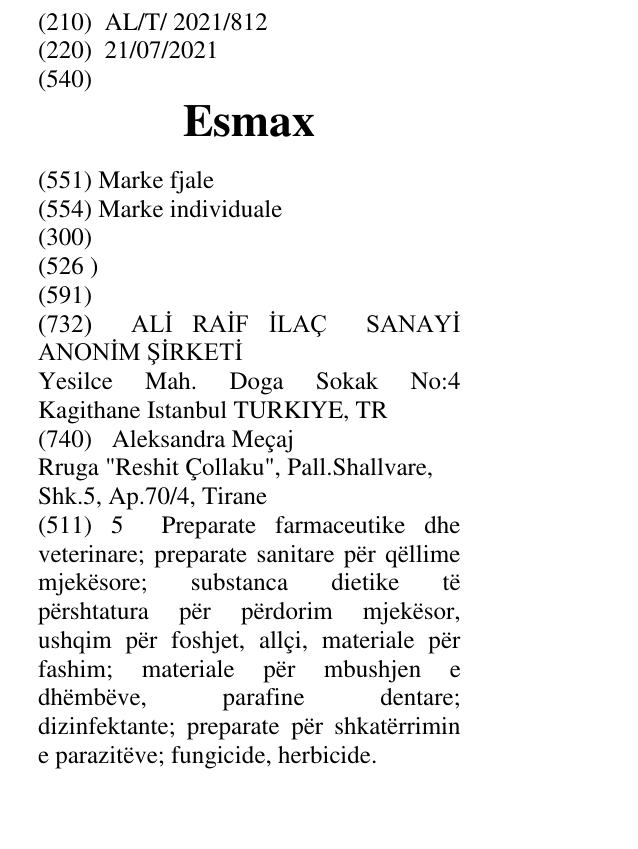 Zëri i markës Esmax në buletin