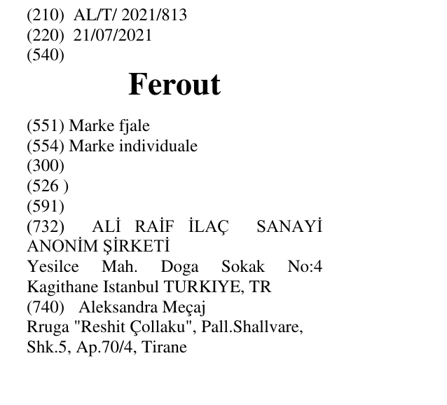 Zëri i markës Ferout në buletin