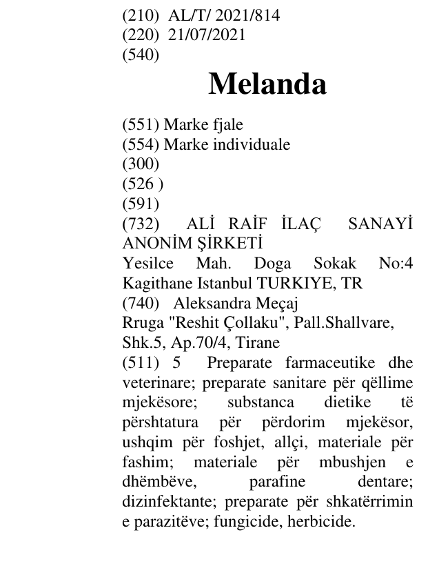 Zëri i markës Melanda në buletin