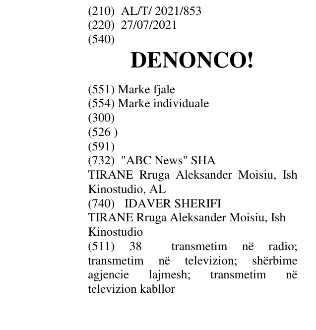 Zëri i markës DENONCO! në buletin