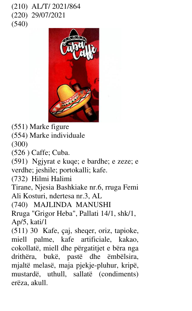 Zëri i markës Caffe; Cuba. në buletin
