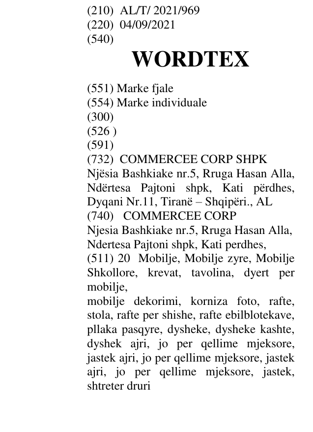 Zëri i markës WORDTEX në buletin