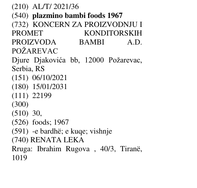 Zëri i markës plazmino bambi foods 1967 në buletin