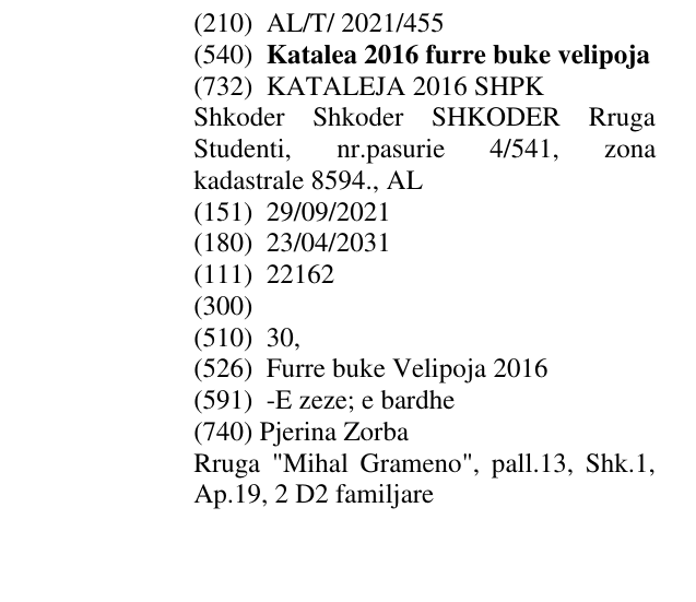 Zëri i markës Katalea 2016 furre buke velipoja në buletin