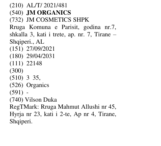 Zëri i markës JM ORGANICS në buletin