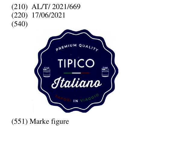 Zëri i markës ITALIANO;PREMIUM QUALITY; Flamurin Italian në buletin