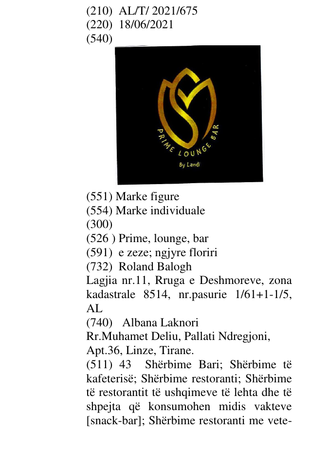 Zëri i markës Prime, lounge, bar në buletin